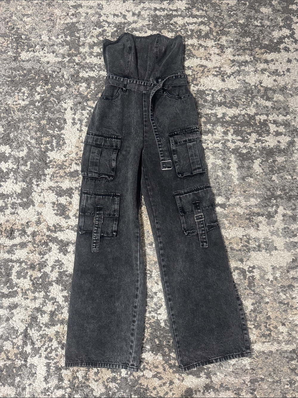 Windsor Washed Black Strapless Cargo Jumpsuit